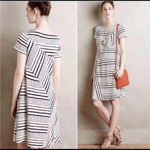 [L]Maeve Striped Black and White Women's Knit Swing Dress